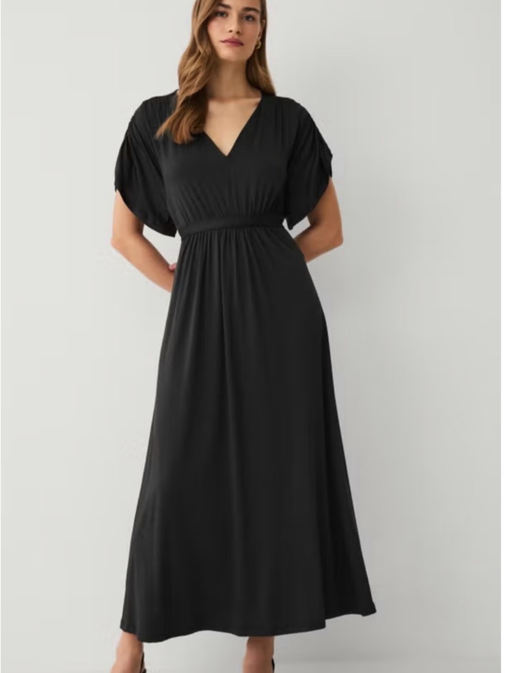 ellos Black V-Neck Puff Sleeve Maxi Dress